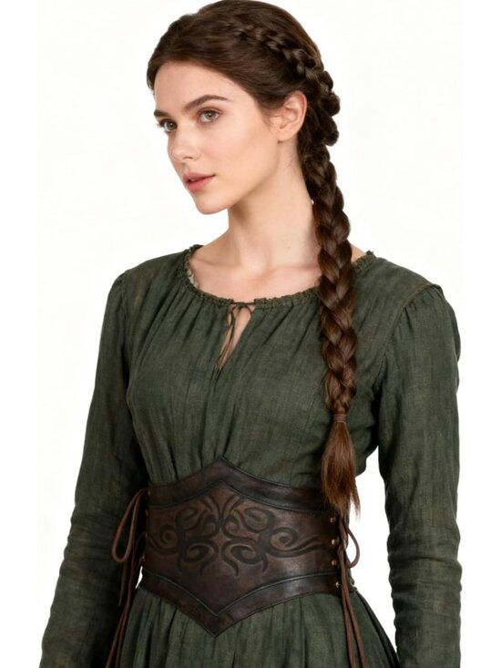 Women\'s Brown Faux Leather Adjustable Lace Up Renaissance Corset Wide Belt main image 6